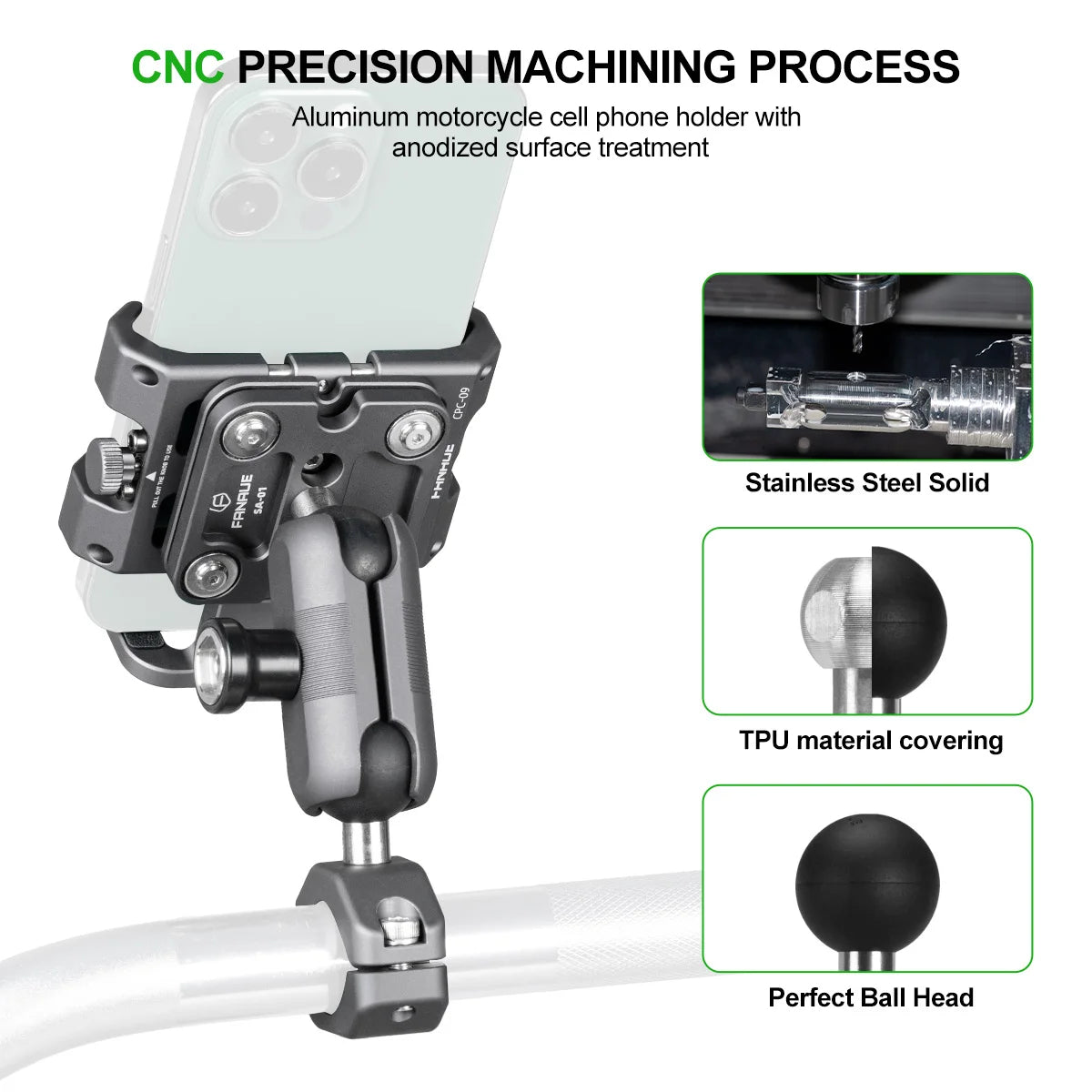 Billet Aluminium Motorcycle Bike Phone Holder